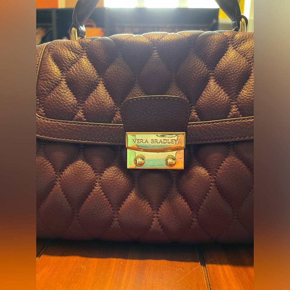 Vera Bradley Leather Stella Satchel Aubergine EUC - Picture 3 of 7